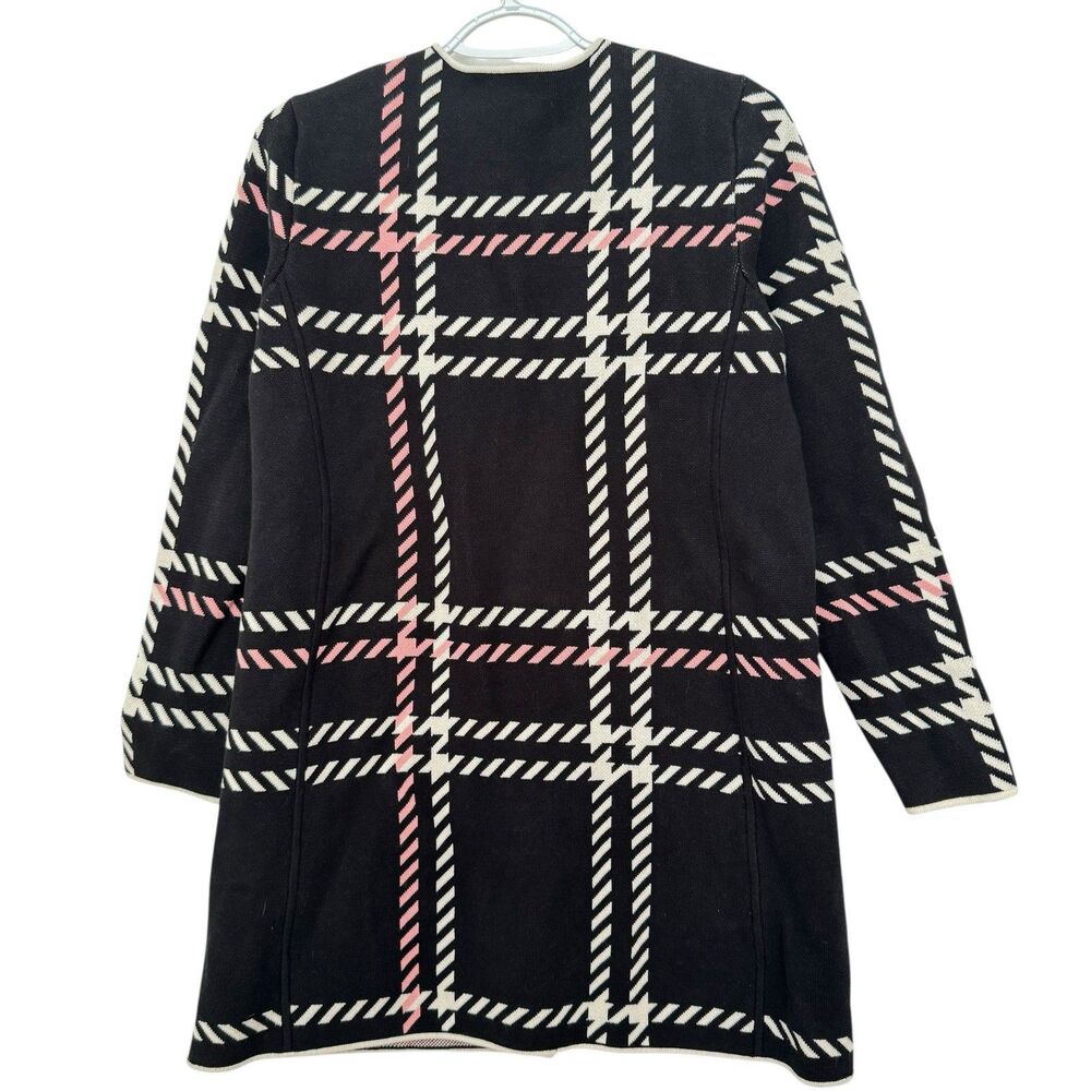 Talbots Size MEDIUM Pink White Herringbone Long Snap Button Cardigan - Picture 5 of 8